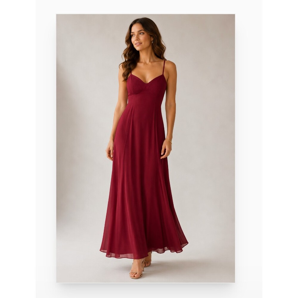 Lulus Dress Womens XL Red Pleated Sweetheart Chiffon Maxi Formal Gown Strappy